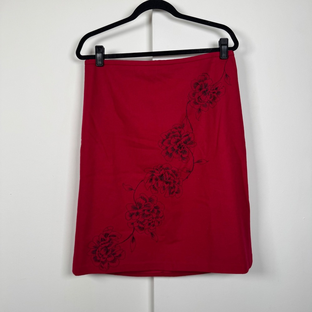 Ann Taylor LOFT Red Wool Blend Floral Embroidered Pencil Skirt Size 12